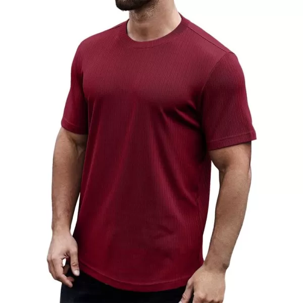 JMIERR Men's Muscle T-Shirt Crewneck Short Sleeve Longline Gym Workout Textured Tees Shirts