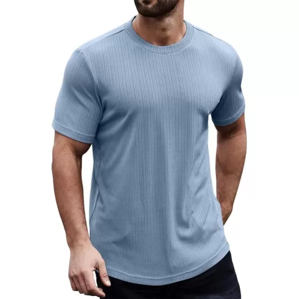 JMIERR Men's Muscle T-Shirt Crewneck Short Sleeve Longline Gym Workout Textured Tees Shirts