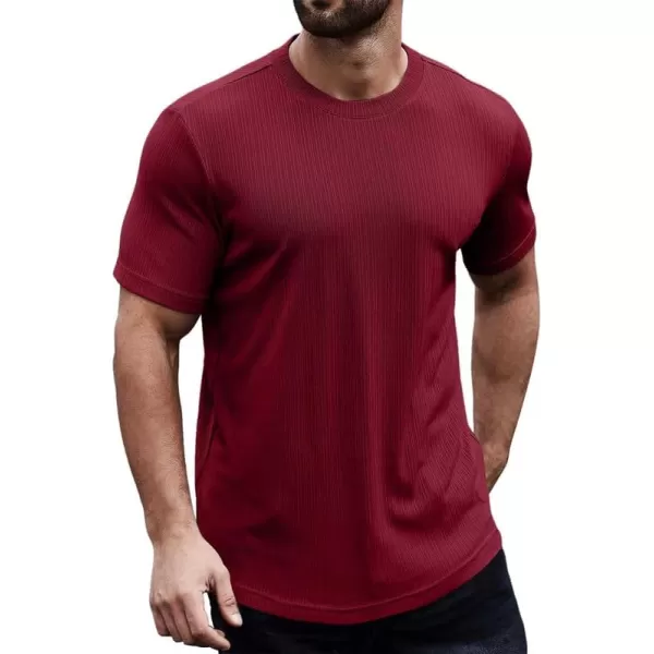 JMIERR Men's Muscle T-Shirt Crewneck Short Sleeve Longline Gym Workout Textured Tees Shirts