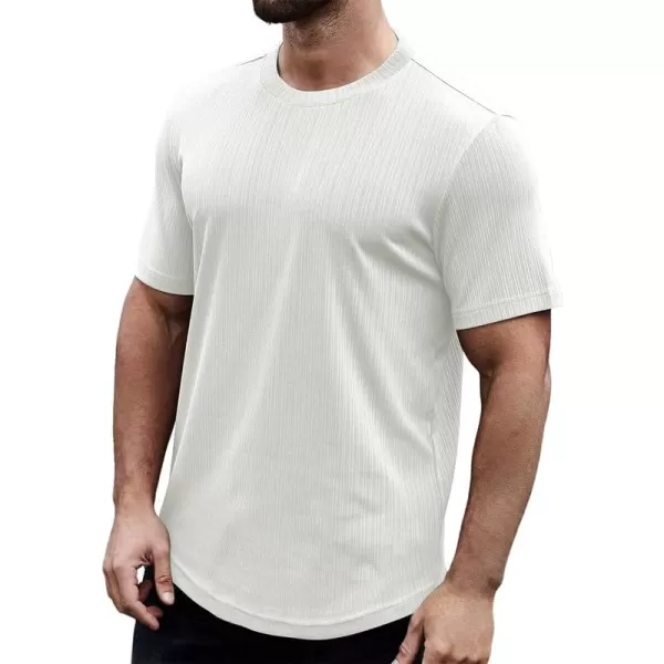 JMIERR Men's Muscle T-Shirt Crewneck Short Sleeve Longline Gym Workout Textured Tees Shirts