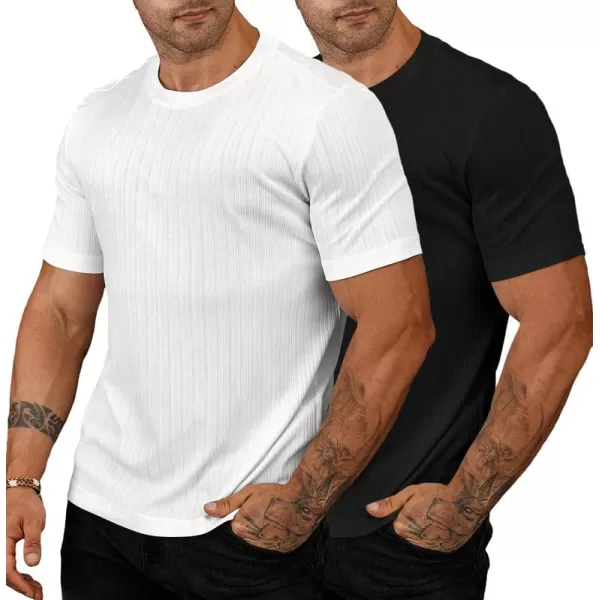 JMIERR Men's Muscle T-Shirt Crewneck Short Sleeve Longline Gym Workout Textured Tees Shirts