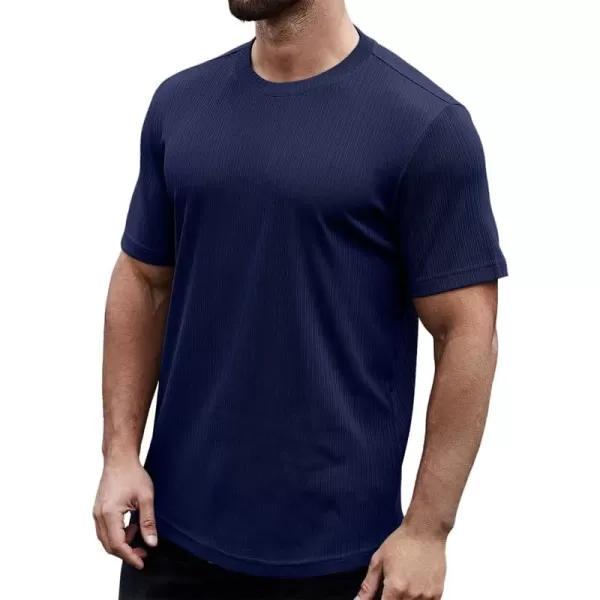 JMIERR Men's Muscle T-Shirt Crewneck Short Sleeve Longline Gym Workout Textured Tees Shirts