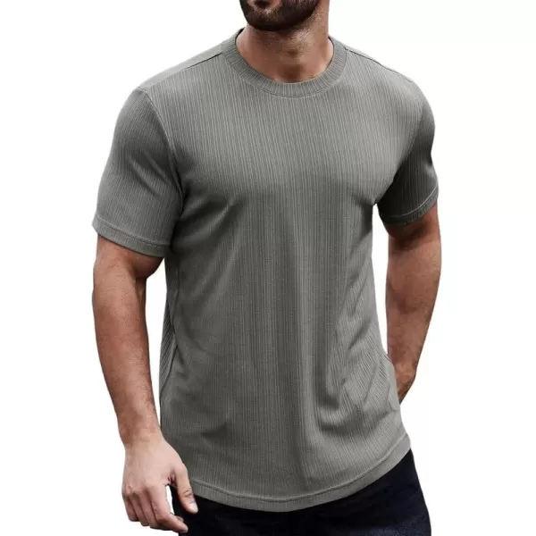 JMIERR Men's Muscle T-Shirt Crewneck Short Sleeve Longline Gym Workout Textured Tees Shirts