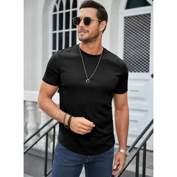 JMIERR Men's Muscle T-Shirt Crewneck Short Sleeve Longline Gym Workout Textured Tees Shirts