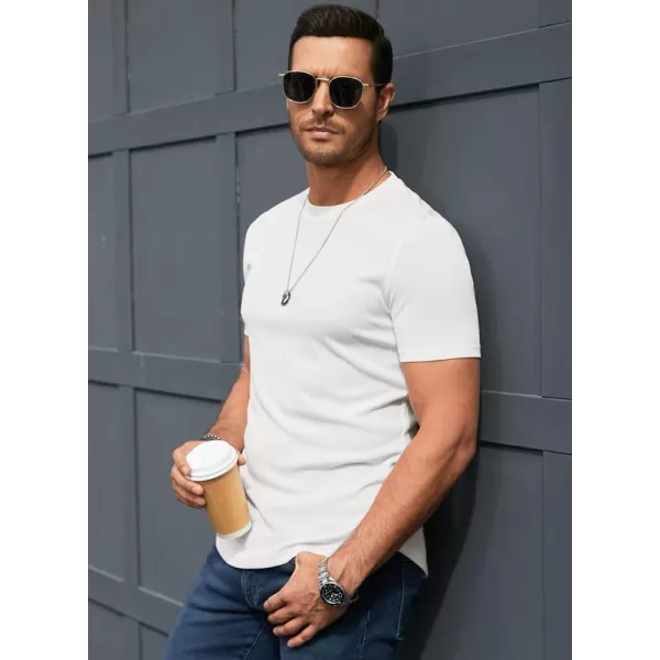 JMIERR Men's Muscle T-Shirt Crewneck Short Sleeve Longline Gym Workout Textured Tees Shirts