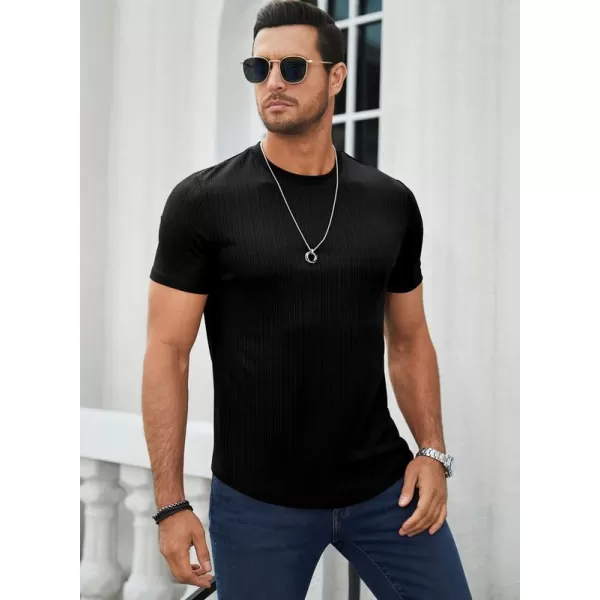 JMIERR Men's Muscle T-Shirt Crewneck Short Sleeve Longline Gym Workout Textured Tees Shirts