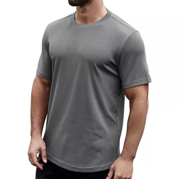 JMIERR Men's Muscle T-Shirt Crewneck Short Sleeve Longline Gym Workout Textured Tees Shirts