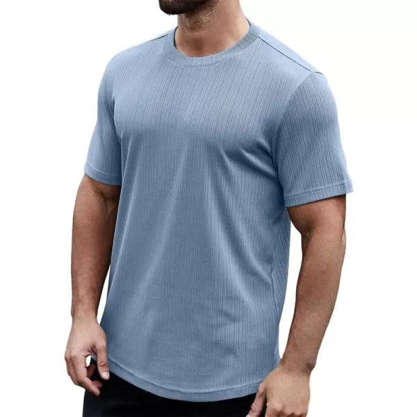 JMIERR Men's Muscle T-Shirt Crewneck Short Sleeve Longline Gym Workout Textured Tees Shirts