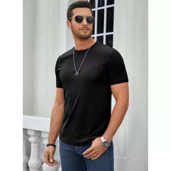 JMIERR Men's Muscle T-Shirt Crewneck Short Sleeve Longline Gym Workout Textured Tees Shirts