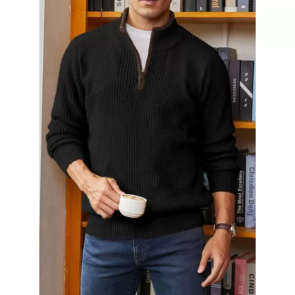 JMIERR Mens Quarter Zip Sweater Lightweight Mock Neck Casual Long Sleeve Knitted Pullover Sweaters with Ribbing Edge