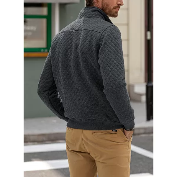 JMIERR Men's Quilted Sweatshirt Casual Long Sleeve Outdoor Stand Collar Button Pullover Sweatshirts