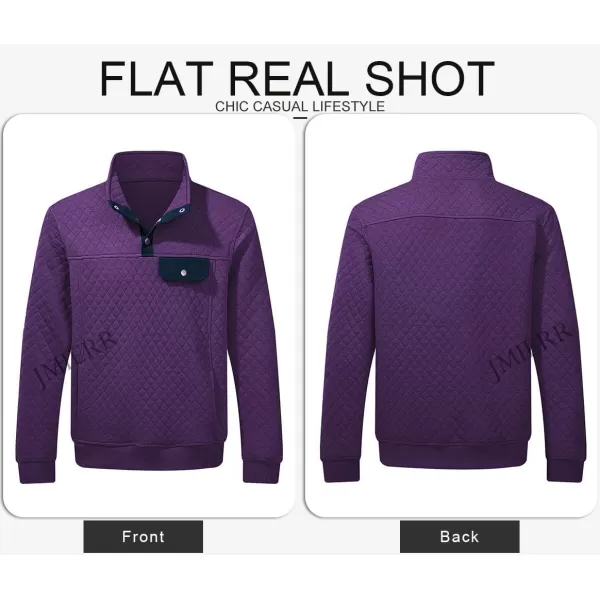JMIERR Men's Quilted Sweatshirt Casual Long Sleeve Outdoor Stand Collar Button Pullover Sweatshirts