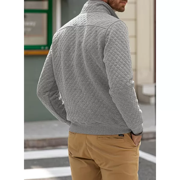 JMIERR Men's Quilted Sweatshirt Casual Long Sleeve Outdoor Stand Collar Button Pullover Sweatshirts