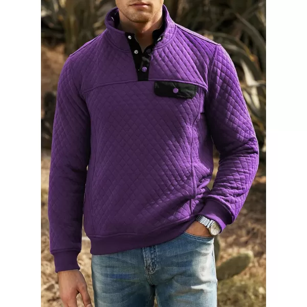 JMIERR Men's Quilted Sweatshirt Casual Long Sleeve Outdoor Stand Collar Button Pullover Sweatshirts