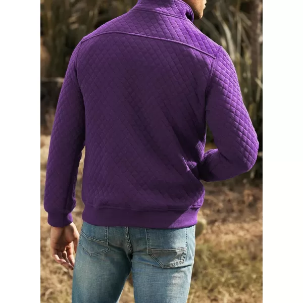JMIERR Men's Quilted Sweatshirt Casual Long Sleeve Outdoor Stand Collar Button Pullover Sweatshirts