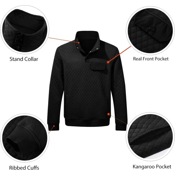 JMIERR Men's Quilted Sweatshirt Casual Long Sleeve Outdoor Stand Collar Button Pullover Sweatshirts