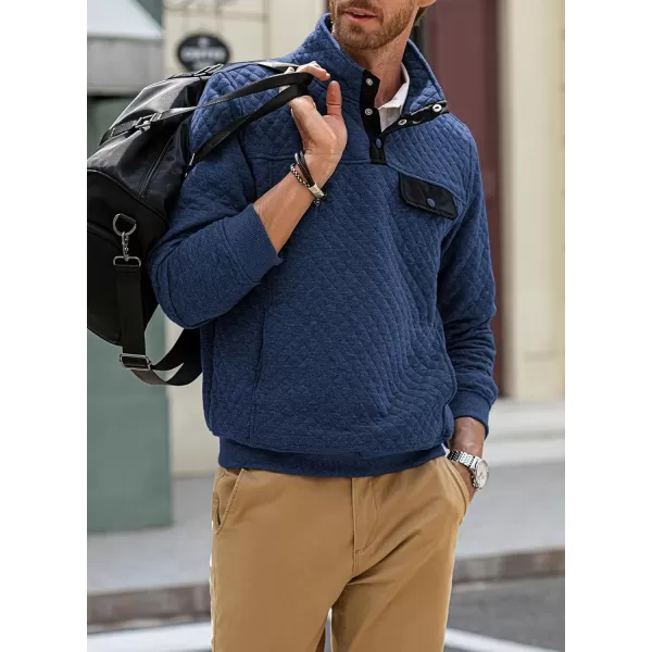 JMIERR Men's Quilted Sweatshirt Casual Long Sleeve Outdoor Stand Collar Button Pullover Sweatshirts