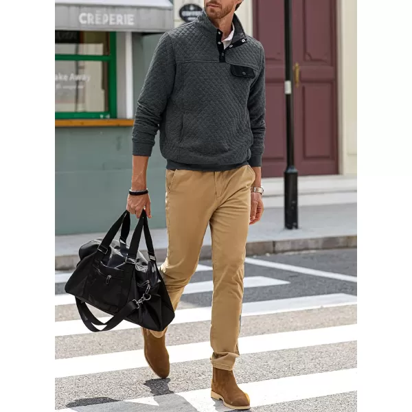 JMIERR Men's Quilted Sweatshirt Casual Long Sleeve Outdoor Stand Collar Button Pullover Sweatshirts