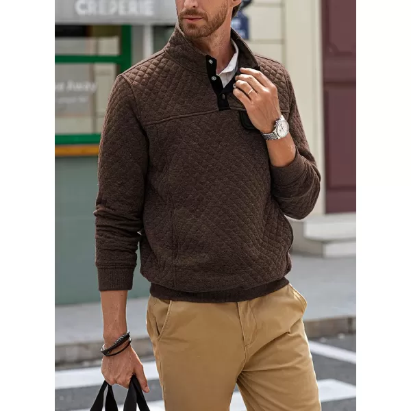 JMIERR Men's Quilted Sweatshirt Casual Long Sleeve Outdoor Stand Collar Button Pullover Sweatshirts