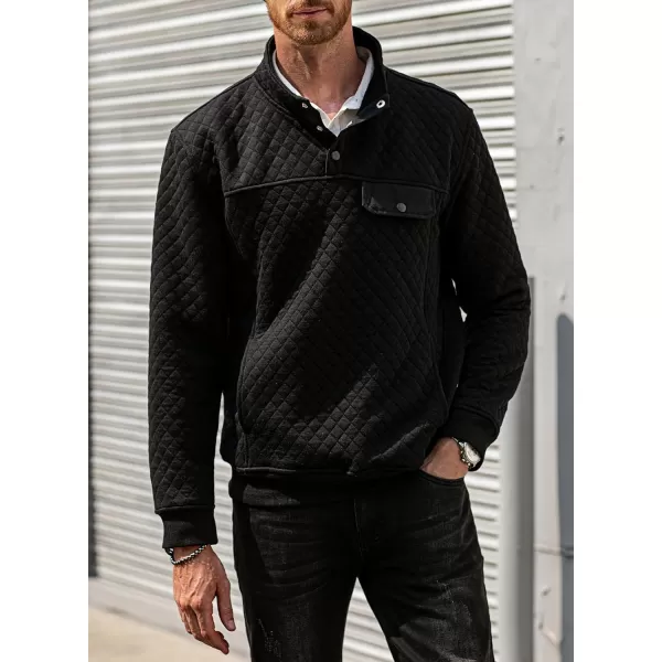 JMIERR Men's Quilted Sweatshirt Casual Long Sleeve Outdoor Stand Collar Button Pullover Sweatshirts