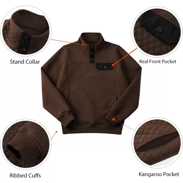 JMIERR Men's Quilted Sweatshirt Casual Long Sleeve Outdoor Stand Collar Button Pullover Sweatshirts