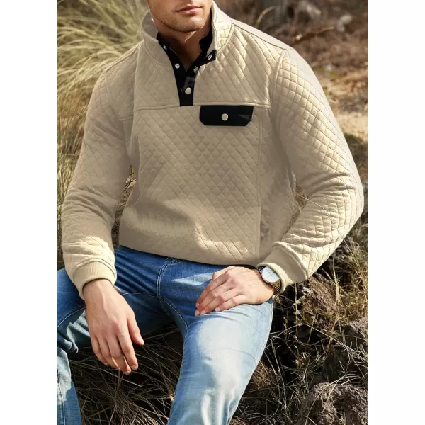 JMIERR Men's Quilted Sweatshirt Casual Long Sleeve Outdoor Stand Collar Button Pullover Sweatshirts