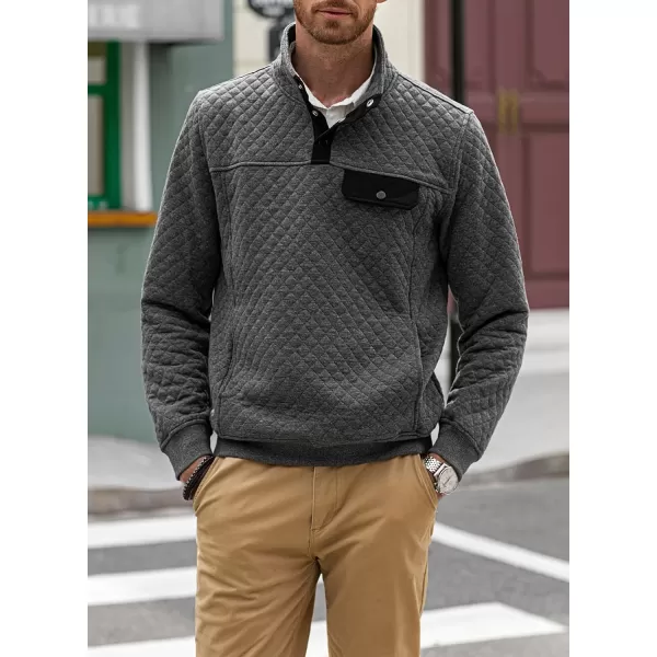 JMIERR Men's Quilted Sweatshirt Casual Long Sleeve Outdoor Stand Collar Button Pullover Sweatshirts
