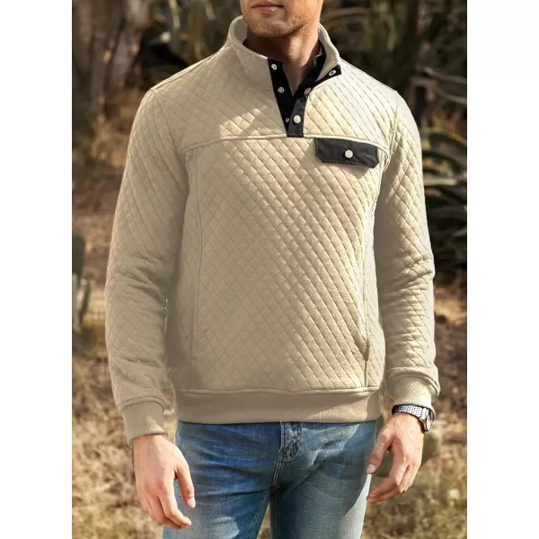 JMIERR Men's Quilted Sweatshirt Casual Long Sleeve Outdoor Stand Collar Button Pullover Sweatshirts