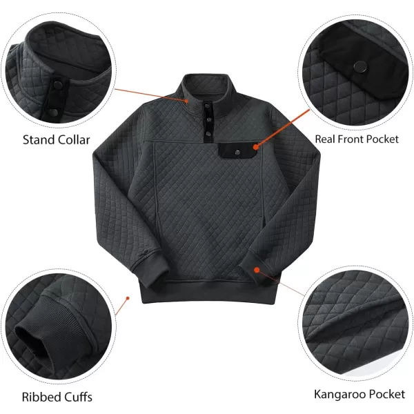 JMIERR Men's Quilted Sweatshirt Casual Long Sleeve Outdoor Stand Collar Button Pullover Sweatshirts