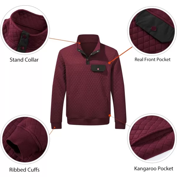 JMIERR Men's Quilted Sweatshirt Casual Long Sleeve Outdoor Stand Collar Button Pullover Sweatshirts