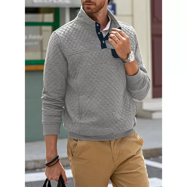 JMIERR Men's Quilted Sweatshirt Casual Long Sleeve Outdoor Stand Collar Button Pullover Sweatshirts