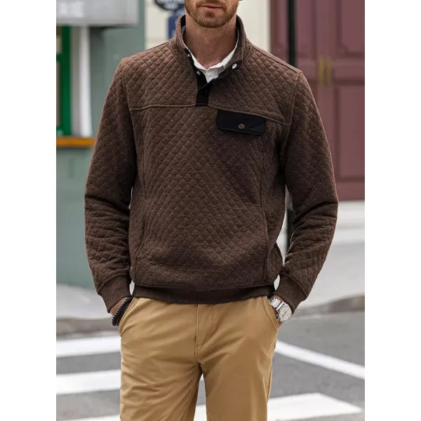 JMIERR Men's Quilted Sweatshirt Casual Long Sleeve Outdoor Stand Collar Button Pullover Sweatshirts