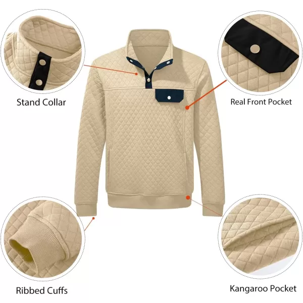 JMIERR Men's Quilted Sweatshirt Casual Long Sleeve Outdoor Stand Collar Button Pullover Sweatshirts