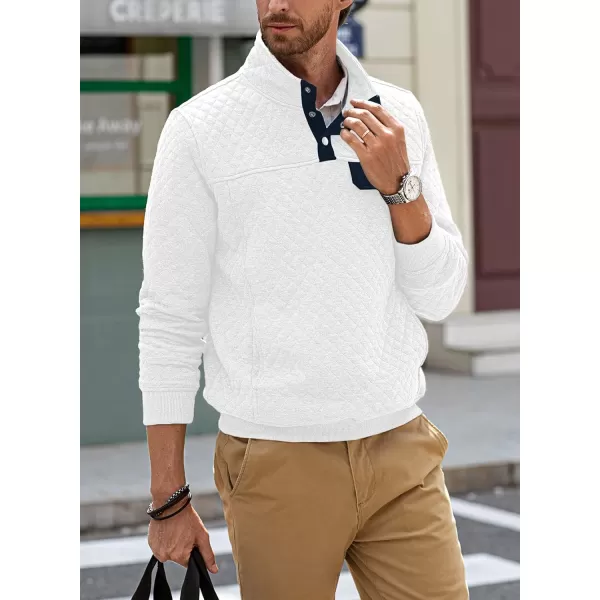 JMIERR Men's Quilted Sweatshirt Casual Long Sleeve Outdoor Stand Collar Button Pullover Sweatshirts