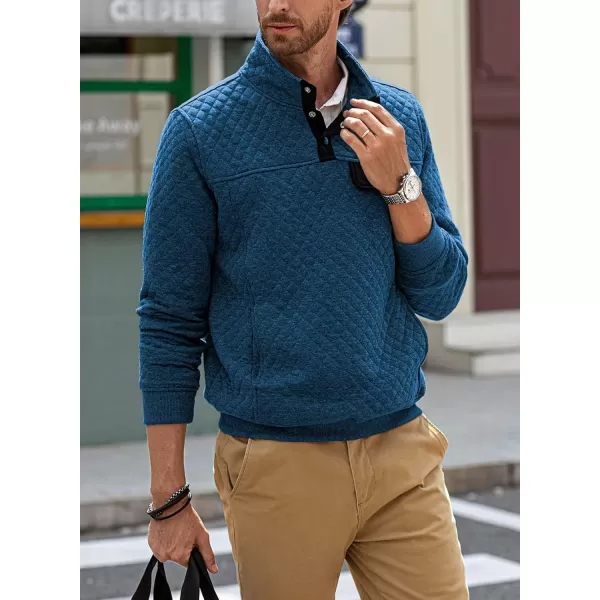 JMIERR Men's Quilted Sweatshirt Casual Long Sleeve Outdoor Stand Collar Button Pullover Sweatshirts