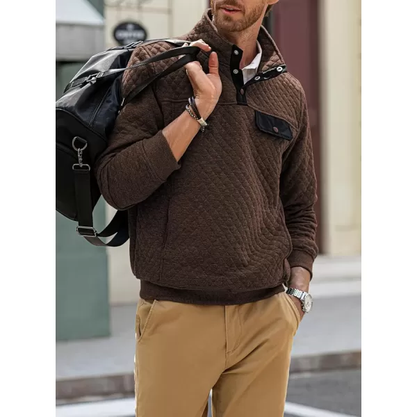JMIERR Men's Quilted Sweatshirt Casual Long Sleeve Outdoor Stand Collar Button Pullover Sweatshirts