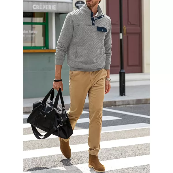 JMIERR Men's Quilted Sweatshirt Casual Long Sleeve Outdoor Stand Collar Button Pullover Sweatshirts