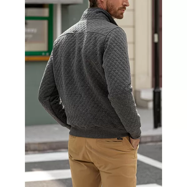 JMIERR Men's Quilted Sweatshirt Casual Long Sleeve Outdoor Stand Collar Button Pullover Sweatshirts