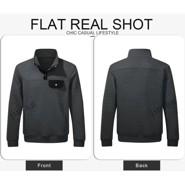 JMIERR Men's Quilted Sweatshirt Casual Long Sleeve Outdoor Stand Collar Button Pullover Sweatshirts