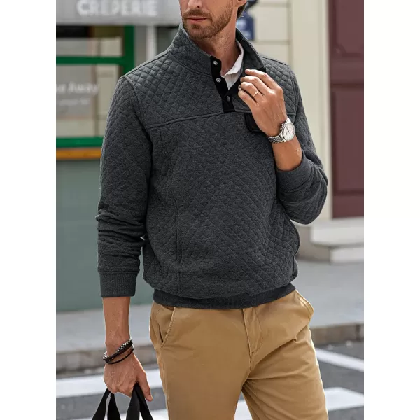 JMIERR Men's Quilted Sweatshirt Casual Long Sleeve Outdoor Stand Collar Button Pullover Sweatshirts