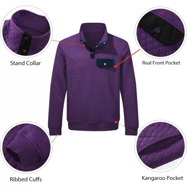 JMIERR Men's Quilted Sweatshirt Casual Long Sleeve Outdoor Stand Collar Button Pullover Sweatshirts
