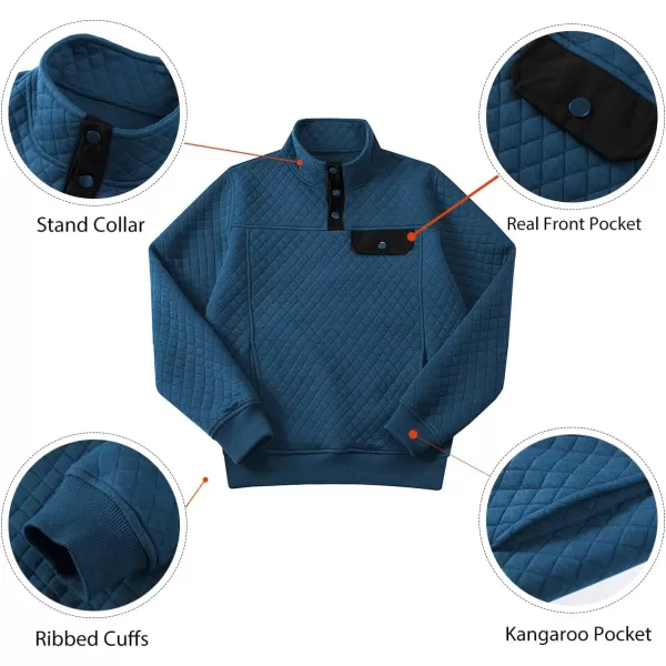 JMIERR Men's Quilted Sweatshirt Casual Long Sleeve Outdoor Stand Collar Button Pullover Sweatshirts