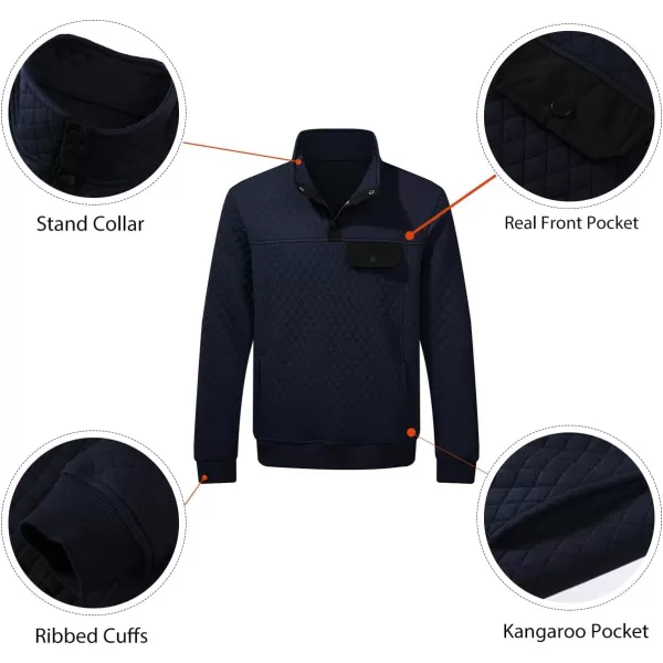 JMIERR Men's Quilted Sweatshirt Casual Long Sleeve Outdoor Stand Collar Button Pullover Sweatshirts