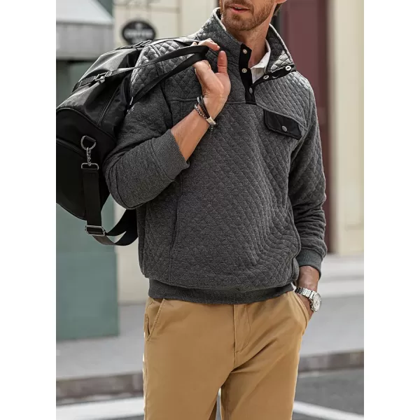 JMIERR Men's Quilted Sweatshirt Casual Long Sleeve Outdoor Stand Collar Button Pullover Sweatshirts