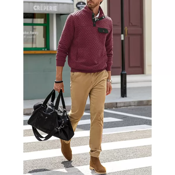 JMIERR Men's Quilted Sweatshirt Casual Long Sleeve Outdoor Stand Collar Button Pullover Sweatshirts