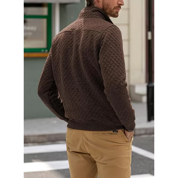 JMIERR Men's Quilted Sweatshirt Casual Long Sleeve Outdoor Stand Collar Button Pullover Sweatshirts
