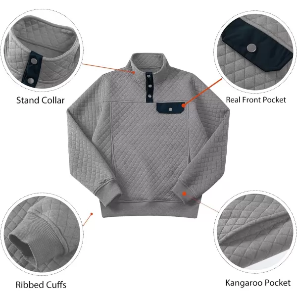 JMIERR Men's Quilted Sweatshirt Casual Long Sleeve Outdoor Stand Collar Button Pullover Sweatshirts