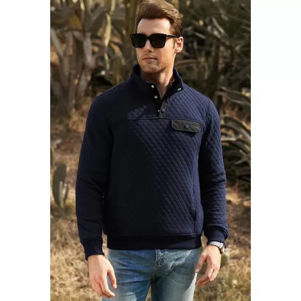 JMIERR Men's Quilted Sweatshirt Casual Long Sleeve Outdoor Stand Collar Button Pullover Sweatshirts