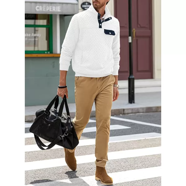 JMIERR Men's Quilted Sweatshirt Casual Long Sleeve Outdoor Stand Collar Button Pullover Sweatshirts