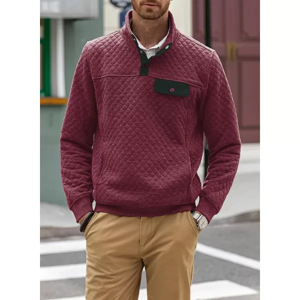 JMIERR Men's Quilted Sweatshirt Casual Long Sleeve Outdoor Stand Collar Button Pullover Sweatshirts